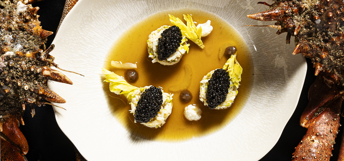 Araignée de l'île de Batz, semi-pris de têtes, caviar Baeri Baïka®  Tsar Impérial® selon Nicolas Carro