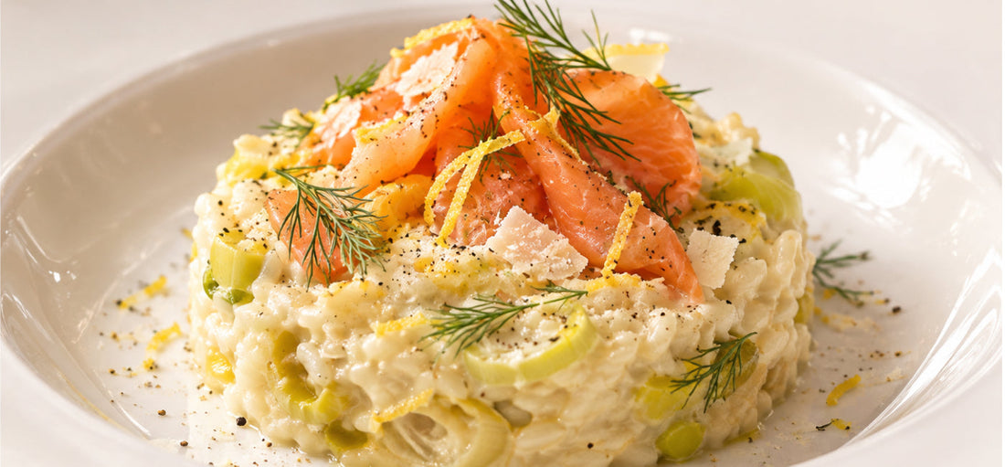 Risotto aux poireaux et saumon fumé