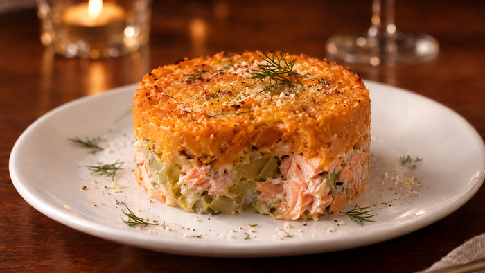 Hachis Parmentier au saumon fumé et patate douce
