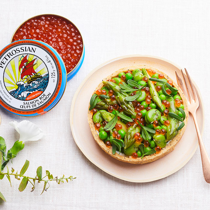 Tartelettes ricotta, légumes et œufs de saumon