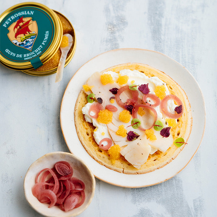 Blinis esturgeon et œufs de brochet fumés