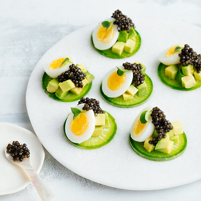 Bouchées Baïka®, œufs de caille et concombre