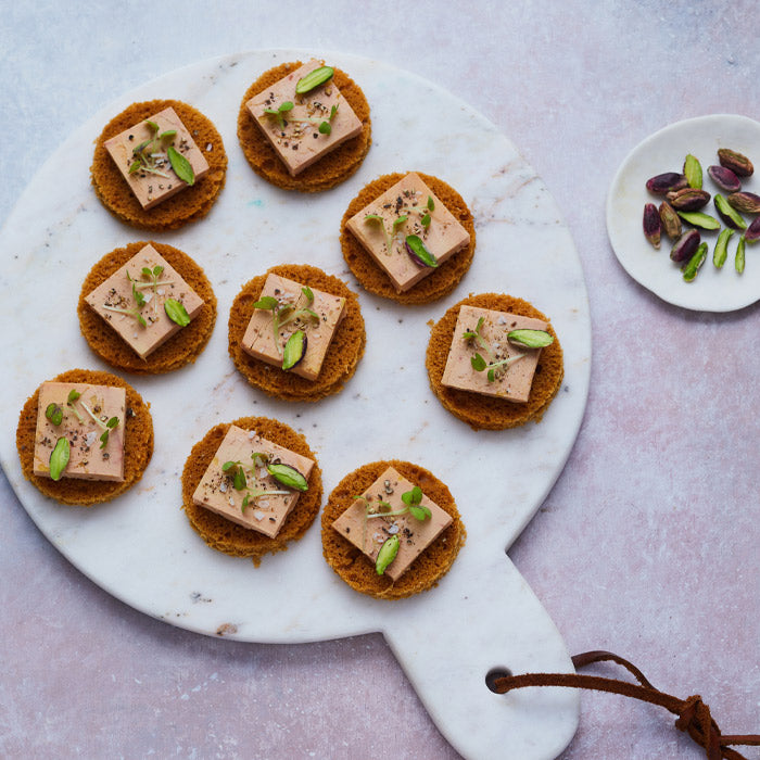 Bouchées foie gras, pistache et pain d'épices