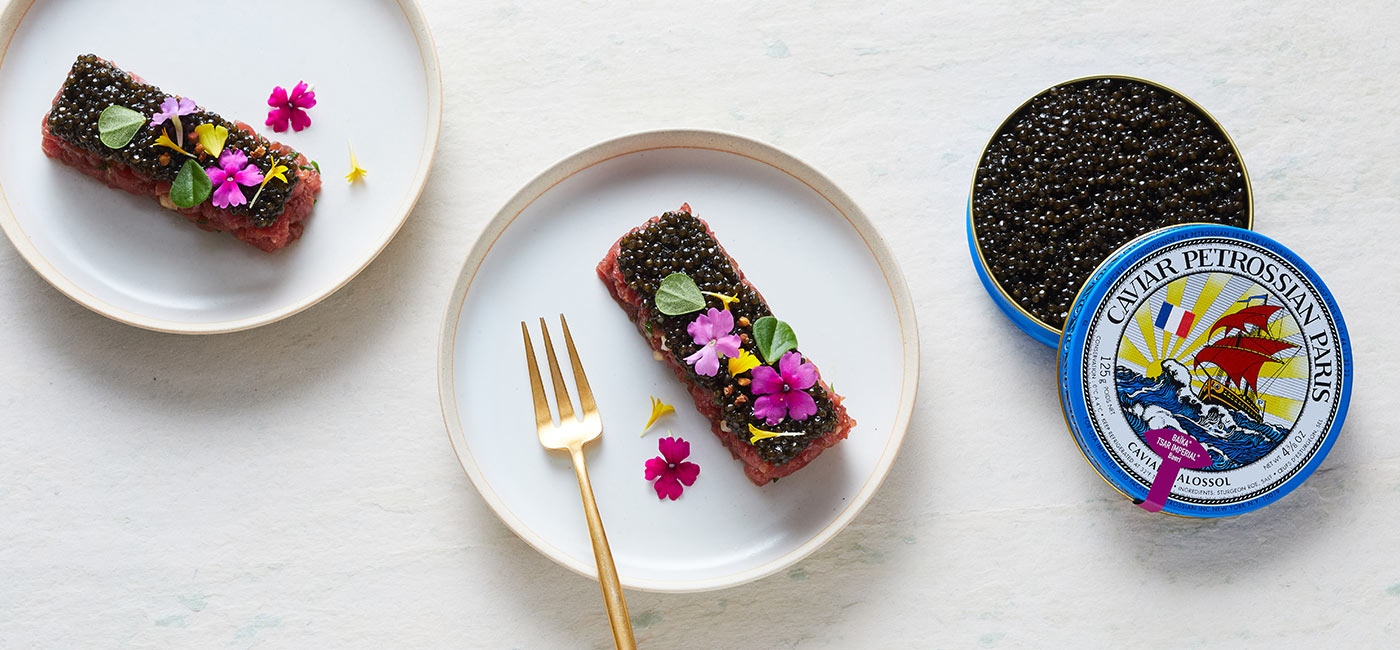 Tartare de bœuf au caviar français et huile de noisette 