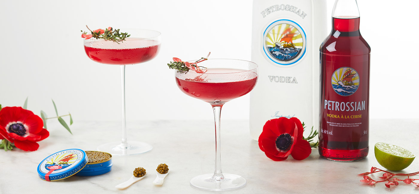 Cocktail de l'amour, vodka à la cerise, ginger beer et citron vert