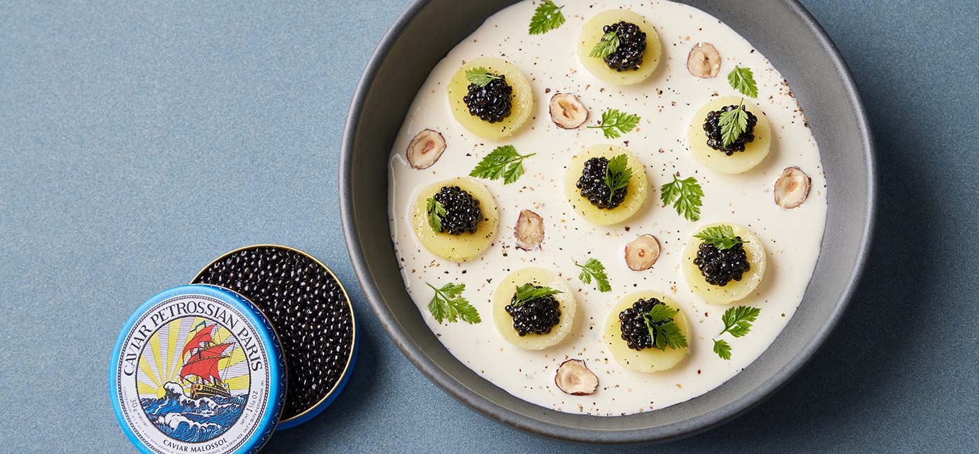 Potatoes and cream with Ossetra Caviar