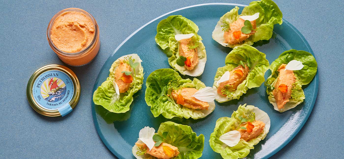 Lettuce and tarama with lobster bites
